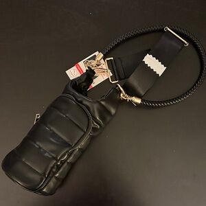 Black Quilted Crossbody Bottle Bag with Braided Strap & longer strap